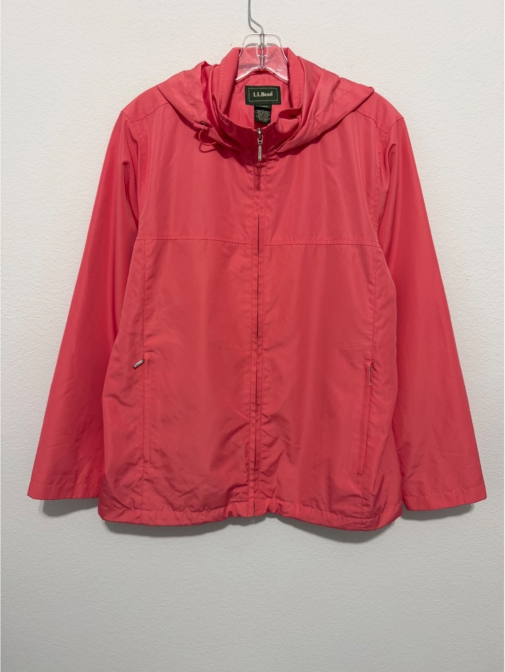 L.L. Bean Full Zip Up Hooded Coral Pink Lightweight Windbreaker Jacket Size L